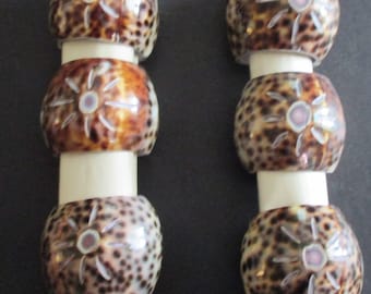 Seashell Napkin Rings Holders  Etched Six Tiger Cowie Natural Carved Shells Beach Decor Dining Entertaining Seaside Dining