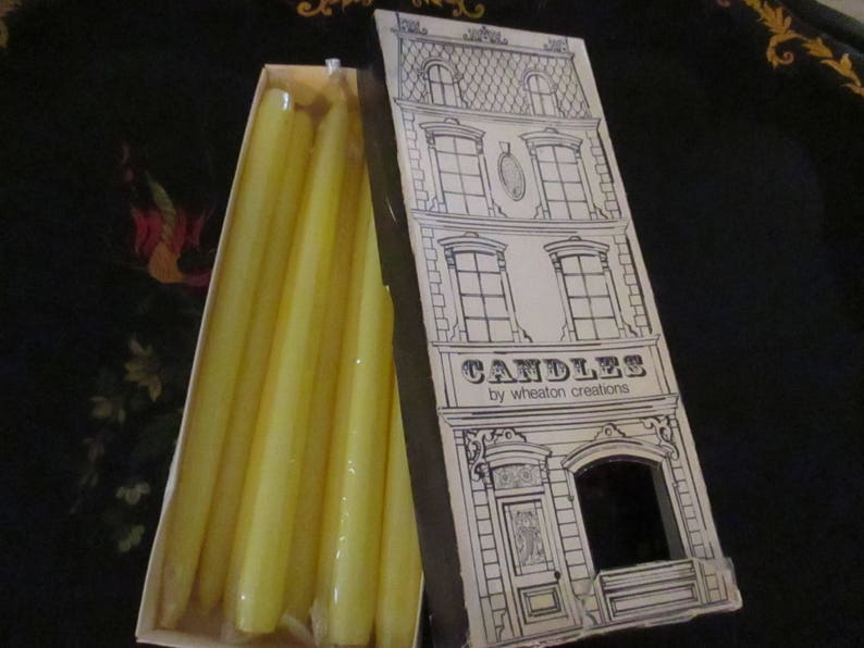 Boxed Candles 10 Yellow Candle Wax Tapers Candlesticks Candlelight Wheaton Candle Creations Nuline Brownstone YourFineHouse