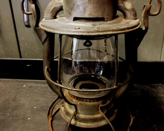 Antique Dietz #39 Railroad Lantern: Red Vulcan Glass, Steel Clad