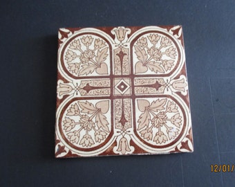 Antique Brown Transferware Tile Vintage Ceramic Tiles Aesthetic Movement Wall Table Decor