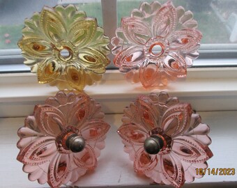 Four Vintage Glass Curtain Holdbacks Drapery Accessories Pink Topaz Four Hold Backs Window Treatments Hardware