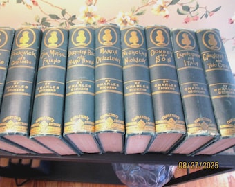 Antique Charles Dickens Hardcover Books Christmas B and Two Cities Sketches Boz and Hard Times Expectations Pickwick G W Carleton Editions