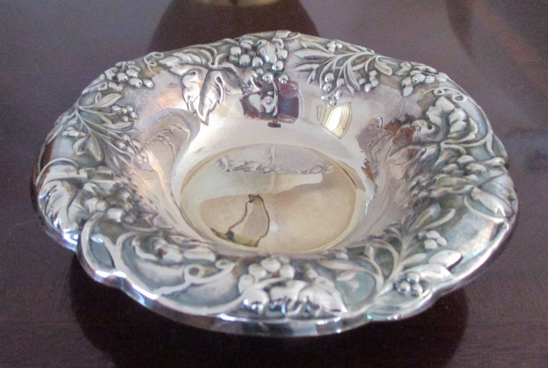 Silverplate Bowl Pilgrim Silver Co Vintage Candy Dish Repousse' Silver Plate Gift Tabletop Decor Housewarming Birthday image 2