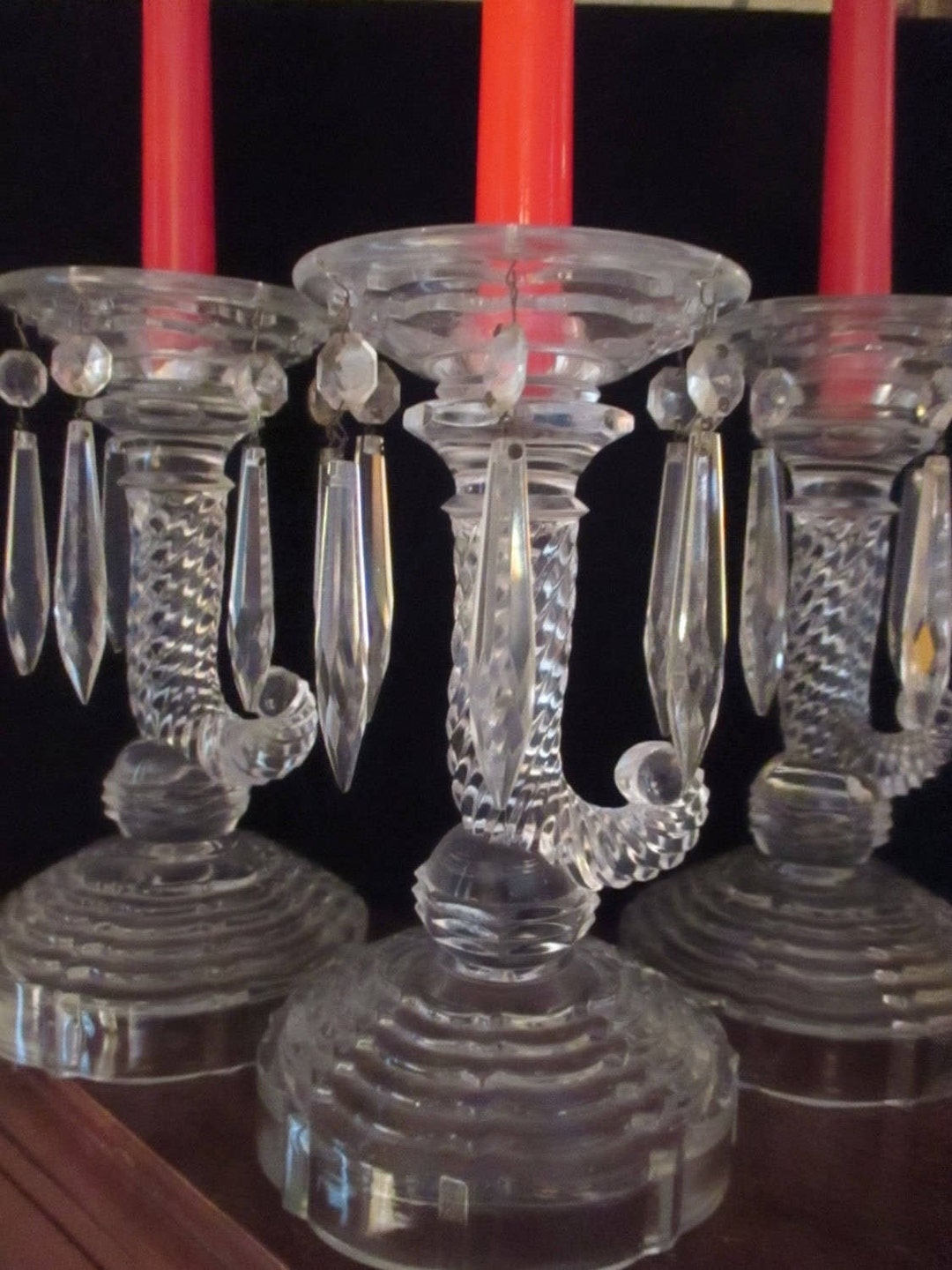 Three Glass Candlesticks Prisms Cornucopia Designs EAPG Etsy