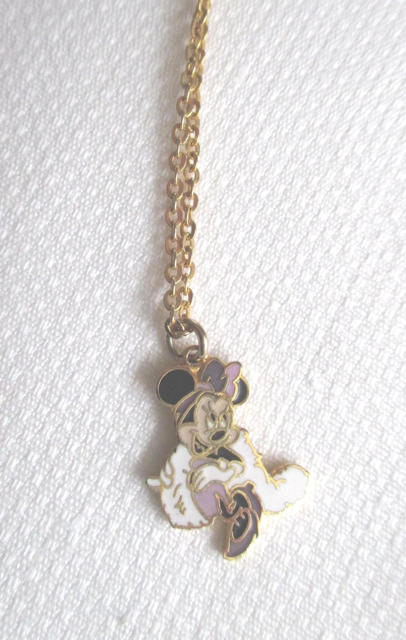 Collar para niña con dije de Minnie Mouse, tono dorado, joyería vintage de Disney imagen 1