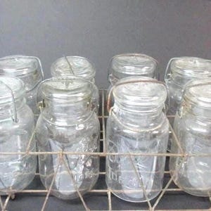 Metal Jar Caddy Atlas E-Z Seal Glass Ball Jars Canning Supplies Wire Carrier Farmhouse Rustic Decor Metal Carriers Jams Perserves Vtg Gifts