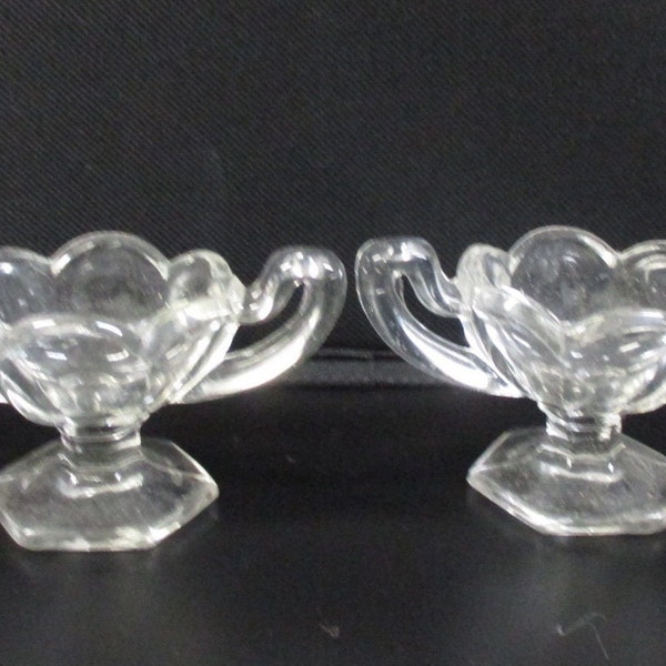 Two Glass Salt Cellars Krys-Tol Central Glass Works Antique Glassware Tabletop Pedestal Base Trophy Vintage Style