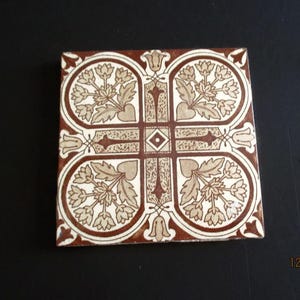 Antique Brown Transferware Tile Vintage Ceramic Trivet Tiles Aesthetic Movement Wall Table Decor