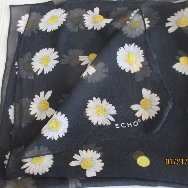 Echo Silk Chiffon Scarf Daisies Dots Pattern Made in China 20"X 21" FREE USA SHIPPING