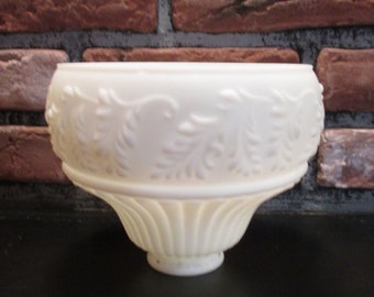 Vintage Milk Glass Lamp Shade Satin Finish Raised Pattern Leaf Design Lighting Replacement Supplies