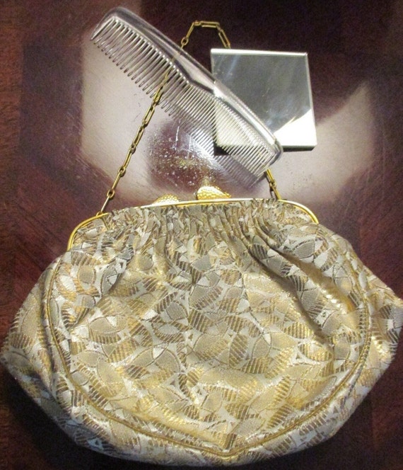 Brocade Evening Bag Gold Wrist Chain Strap Vintag… - image 2
