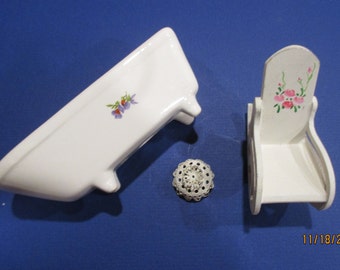 Vintage Miniatures Dollhouse Furniture Accessories White Bathtub Rocker Light Shade Cottage Chic