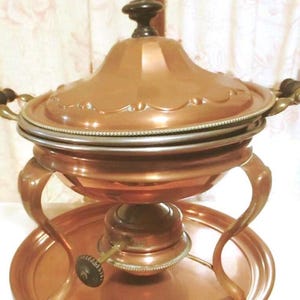 Copper Chafing Dish Empress NYS Tin Lined Pans Vintage Cookware Warming Pan Saute Serving Buffet Original Heating Element