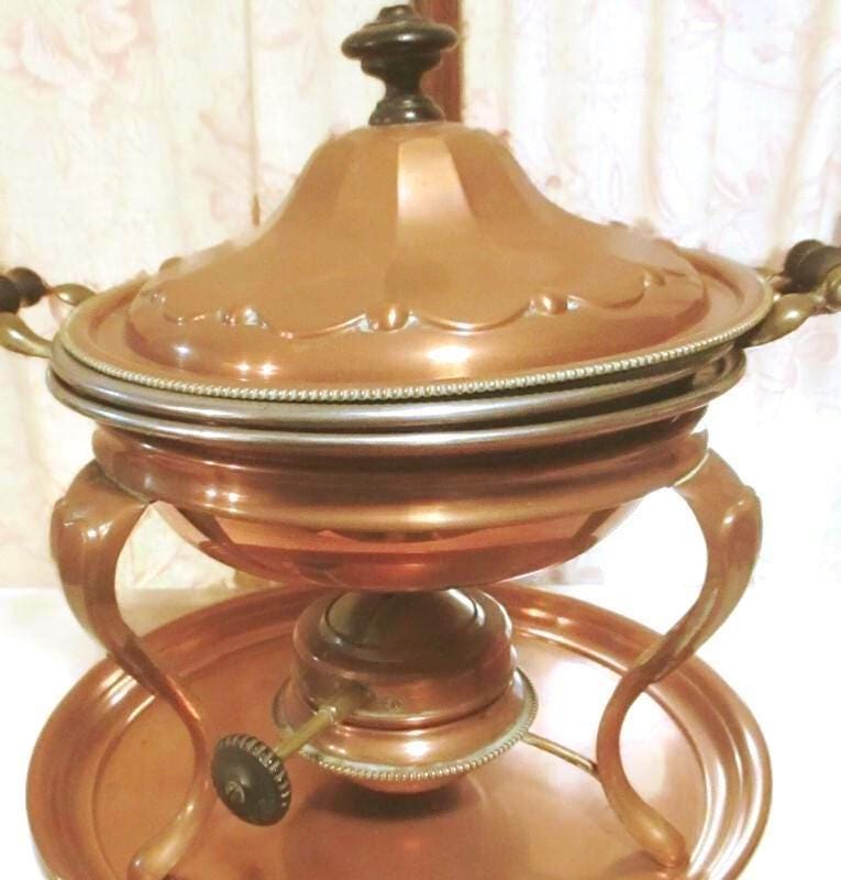 Chafing Dish En Cuivre Empress Nys Casseroles Doublées D'étain Batterie De Cuisine Vintage Poêle À Sauter Buffet Service Élément Chauffant Original