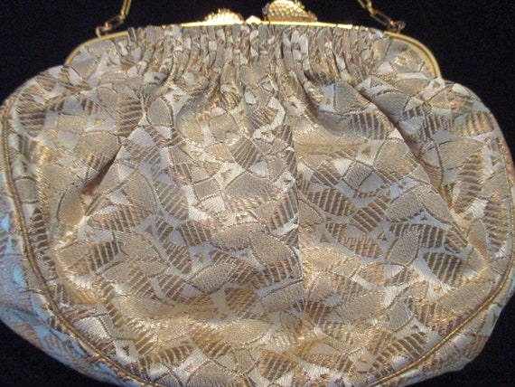 Brocade Evening Bag Gold Wrist Chain Strap Vintag… - image 6