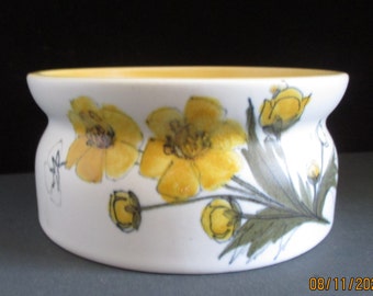 Arabia Ceramic Bowl Hand Painted Yellow Flowers H L A Hikka Liisa Ahola Scadinavian Swedish Collectible Decorative Home Decor