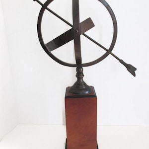 Armillary Vintage Decorative Tabletop Bronze Tone Metal Sphere Wood Base Burlwood Veneer Desktop Home Office Decor