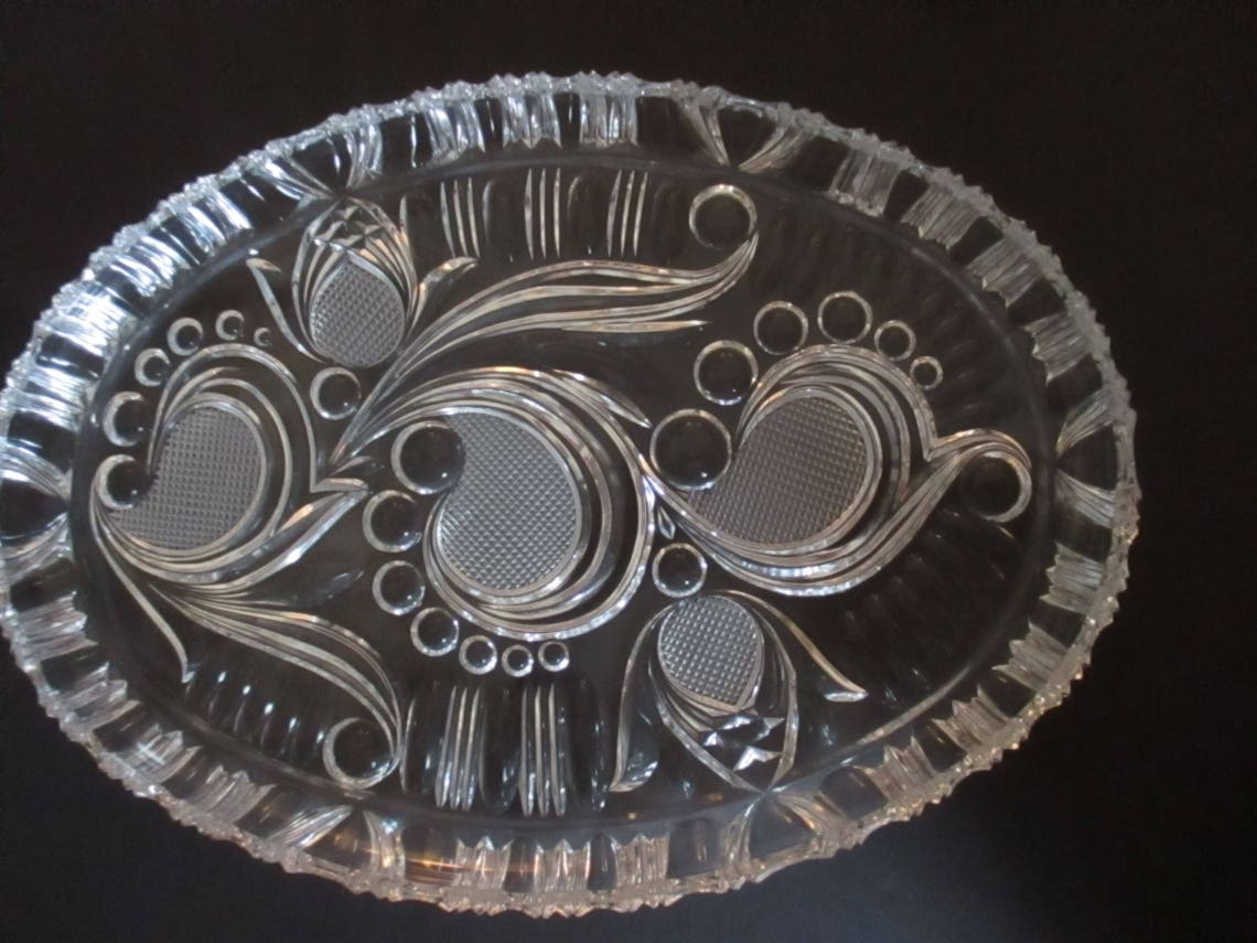 Oval Glass Platter Lead Crystal Platters Dish Tray Decorative Etsy