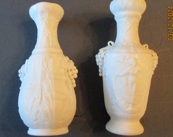 Two Antique Parian Vases Circa 1850 Bennington Pottery Porcelain Bud Vase