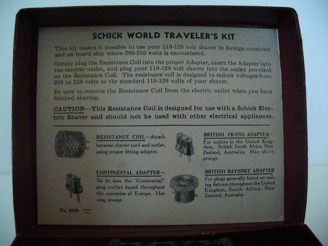 Schick World Travelers Kit Electrical Adapter Continental Etsy