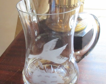 Glass Stein Etched Glassware Vintage Barware Beer Glass Duck Geese Scene Gifts for Men Applied Glass Handle YourFineHouse