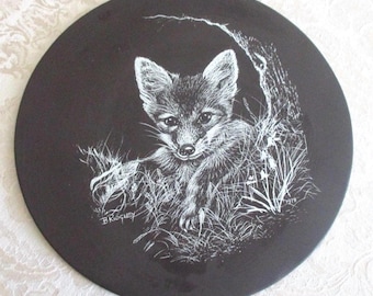 Welsh Slate Fox Cub Woodland Animals Made in Wales Broccante Crafts Shelf Wall