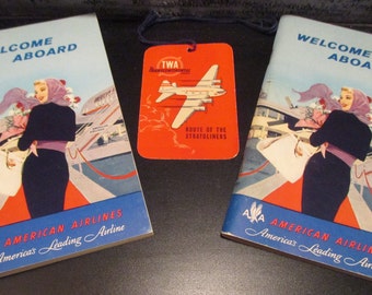 American Airlines Information Brochure TWA Transcontinental Route of the Stratoliners Luggage Tag Vintage Travel Ephemera