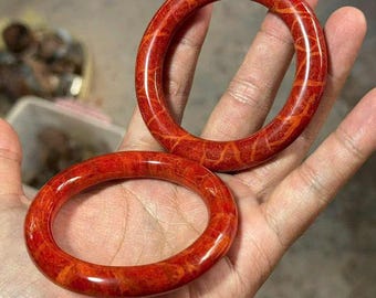 Red Coral Bangle, Custom Wrist Size, Handmade Natural Coral Jewelry