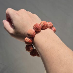 Red Coral Bead Bracelet, Natural Coral Jewelry, 20mm Bracelet, Rustic Matte Finish, Ocean Inspired image 7