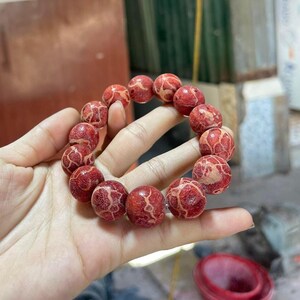 Red Coral Bead Bracelet, Natural Coral Jewelry, 20mm Bracelet, Rustic Matte Finish, Ocean Inspired image 9