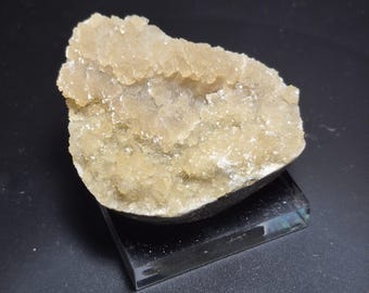 Natural Druzy Calcite on Matrix, Yellow Cream Calcite Crystals for Home Decor and Collection