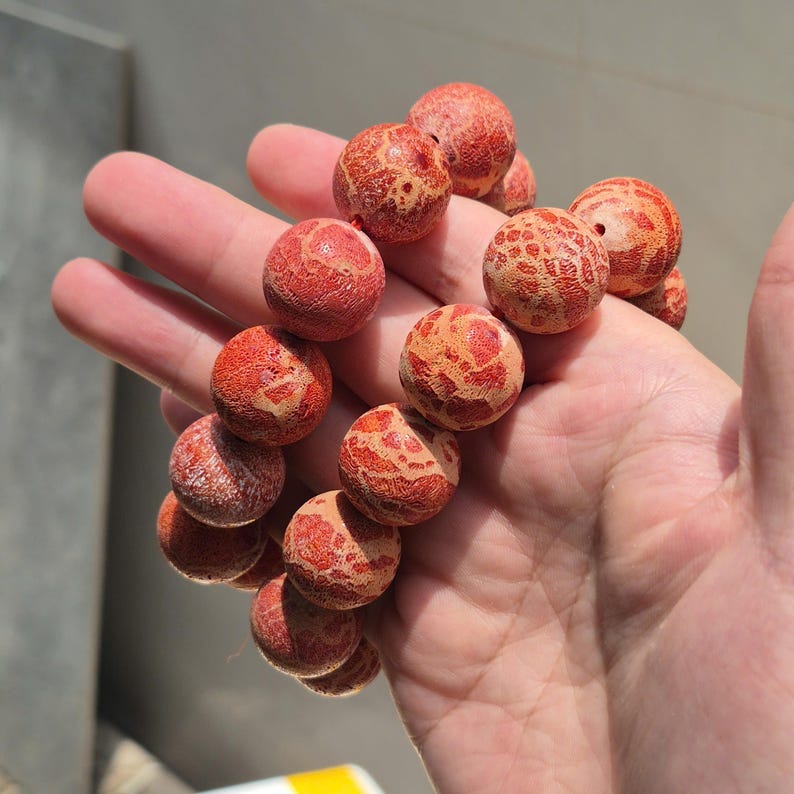 Red Coral Bead Bracelet, Natural Coral Jewelry, 20mm Bracelet, Rustic Matte Finish, Ocean Inspired image 5