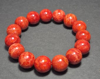 Natural Red Coral Bracelet, Handcrafted 14mm Coral Beads, Minimalist Gift