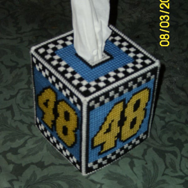 Jimmie Johnson Plastic Canvas Tissue Box Cover