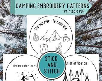 Disegni per ricamo a tema campeggio: schemi da ricamare con la tecnica stick and stitch (download in formato PDF, formato A4)