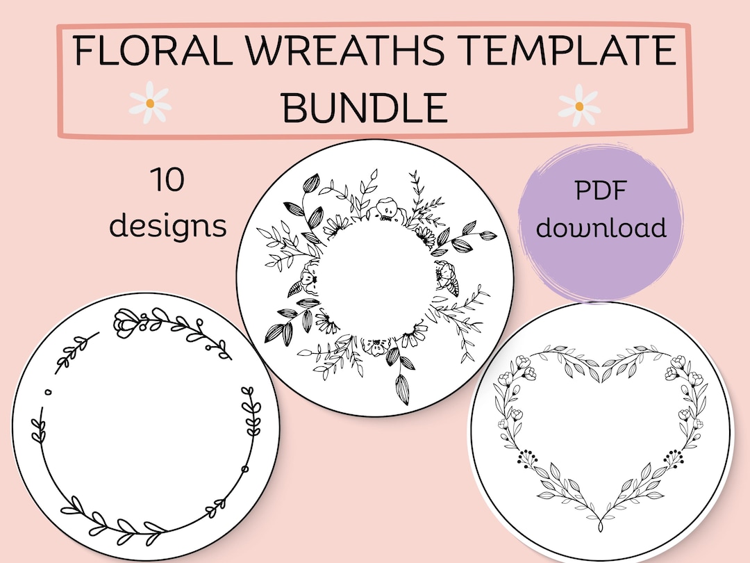 Floral Wreath Stick and Stitch Embroidery Patterns: 10 Printable 20cm ...