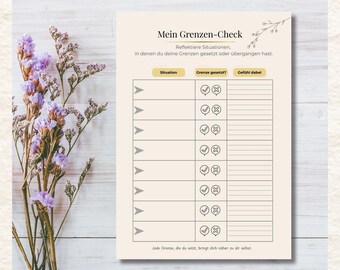 Boundary Check Worksheet | Self-Reflection & Mindfulness | Strengthen self-esteem, set boundaries, reflect on feelings | Digital Download