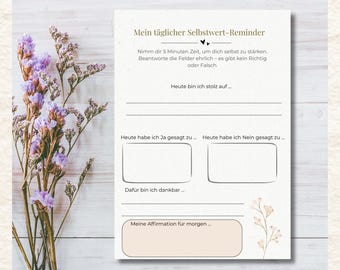 Daily Self-Esteem Reminder PDF | Printable Journal for Gratitude, Affirmations & Mindfulness | Digital Download Worksheet