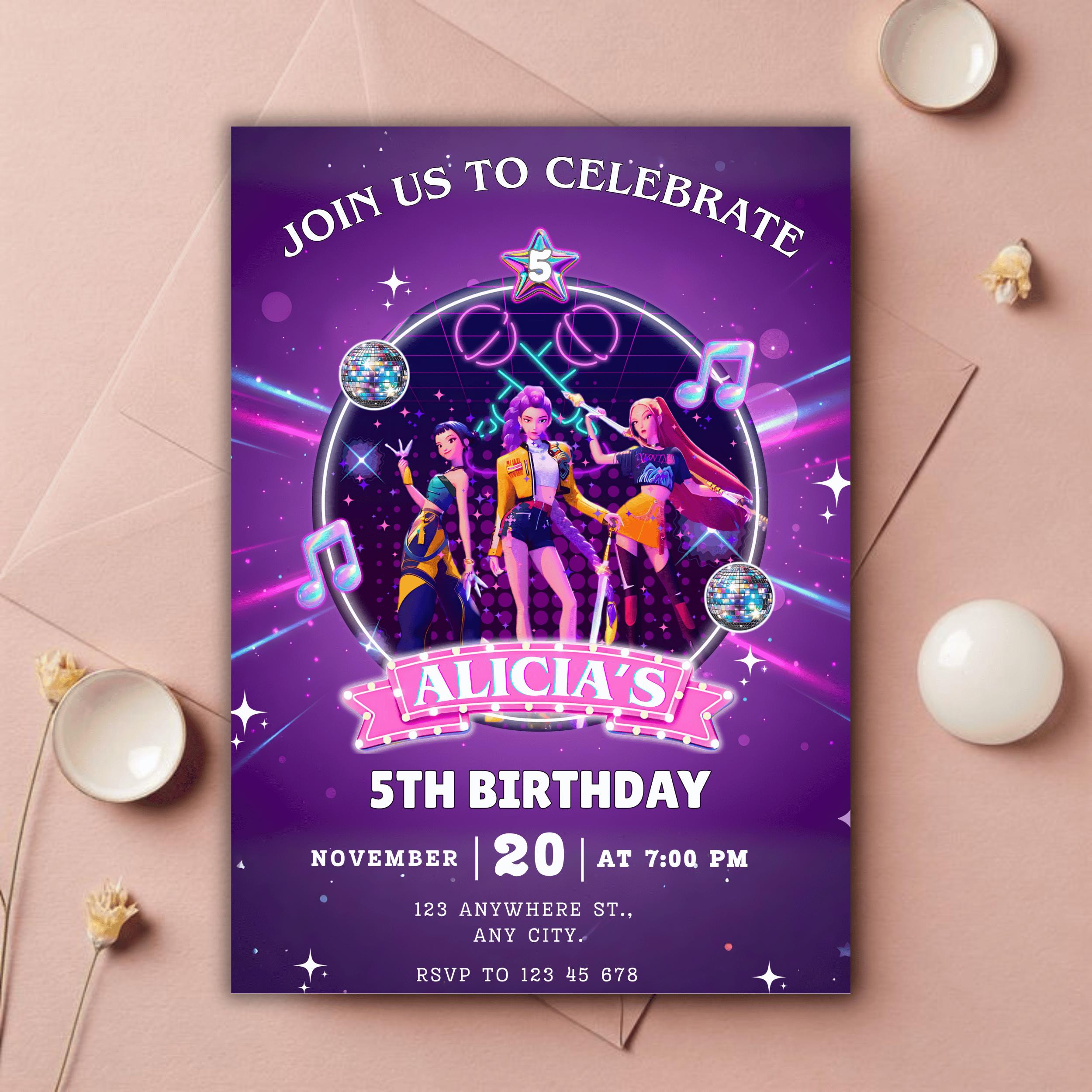 Editable KPOP Themed Birthday Card, Pop Culture Theme Fantasy