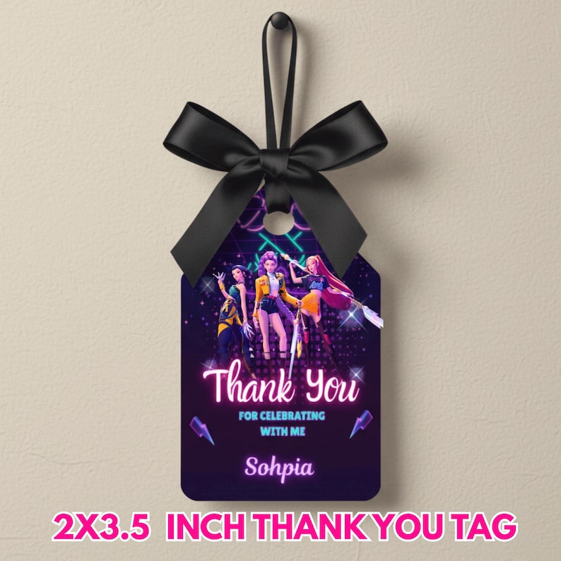 Kpop Demon Hunter Thank You Tags, Editable Party Favor, Kpop Gift Tag image 4