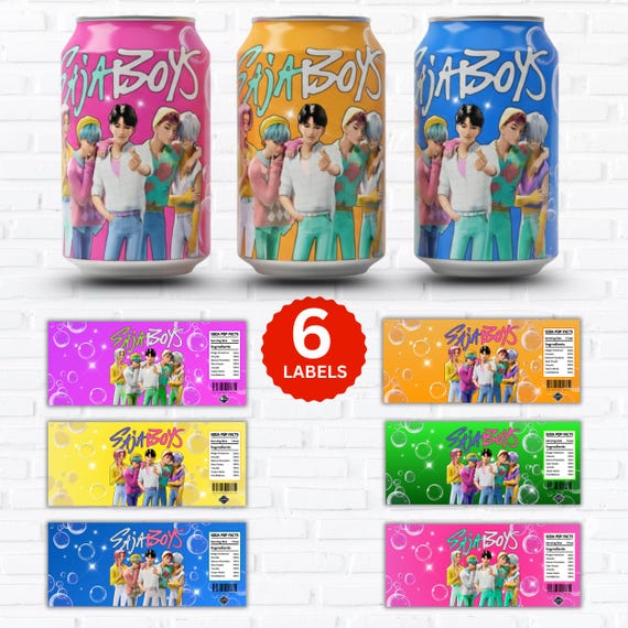 Kpop Saja Boys ソーダ缶ラベル | 6色印刷可能 Huntrix 12オンスラップ
