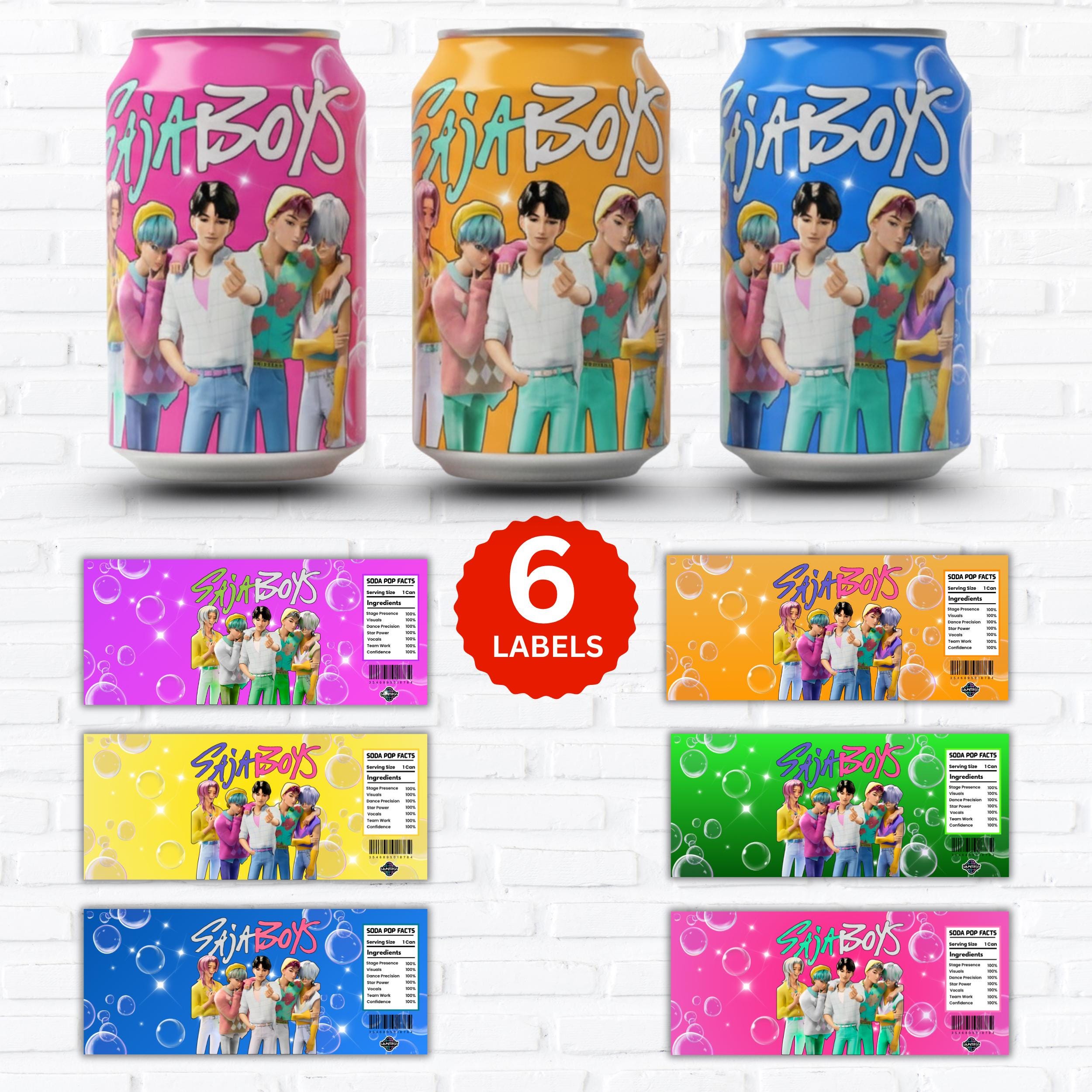 Kpop Saja Boys ソーダ缶ラベル | 6色印刷可能 Huntrix 12オンスラップ