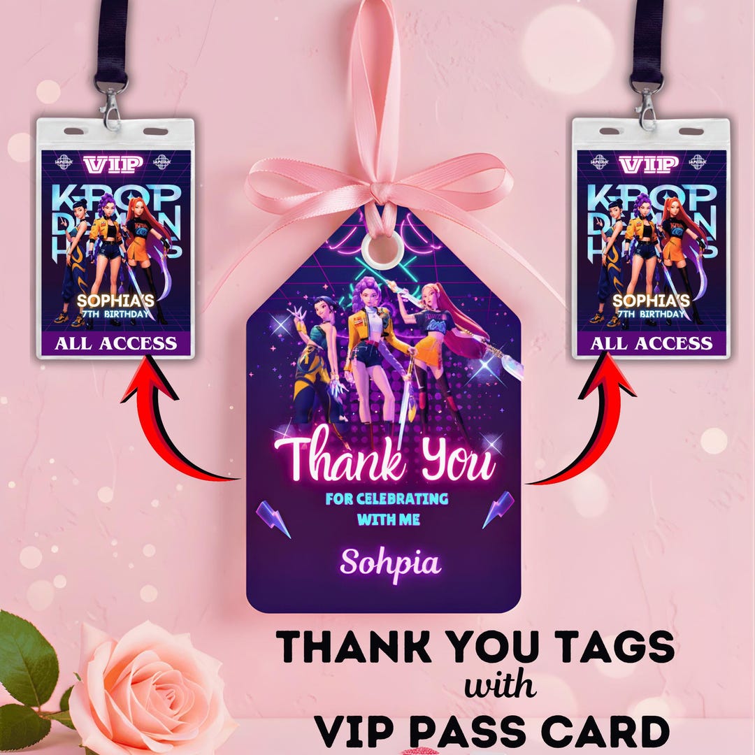 Kpop Demon Hunter Party Favor Tags, VIP Access Card, Editable Canva ...