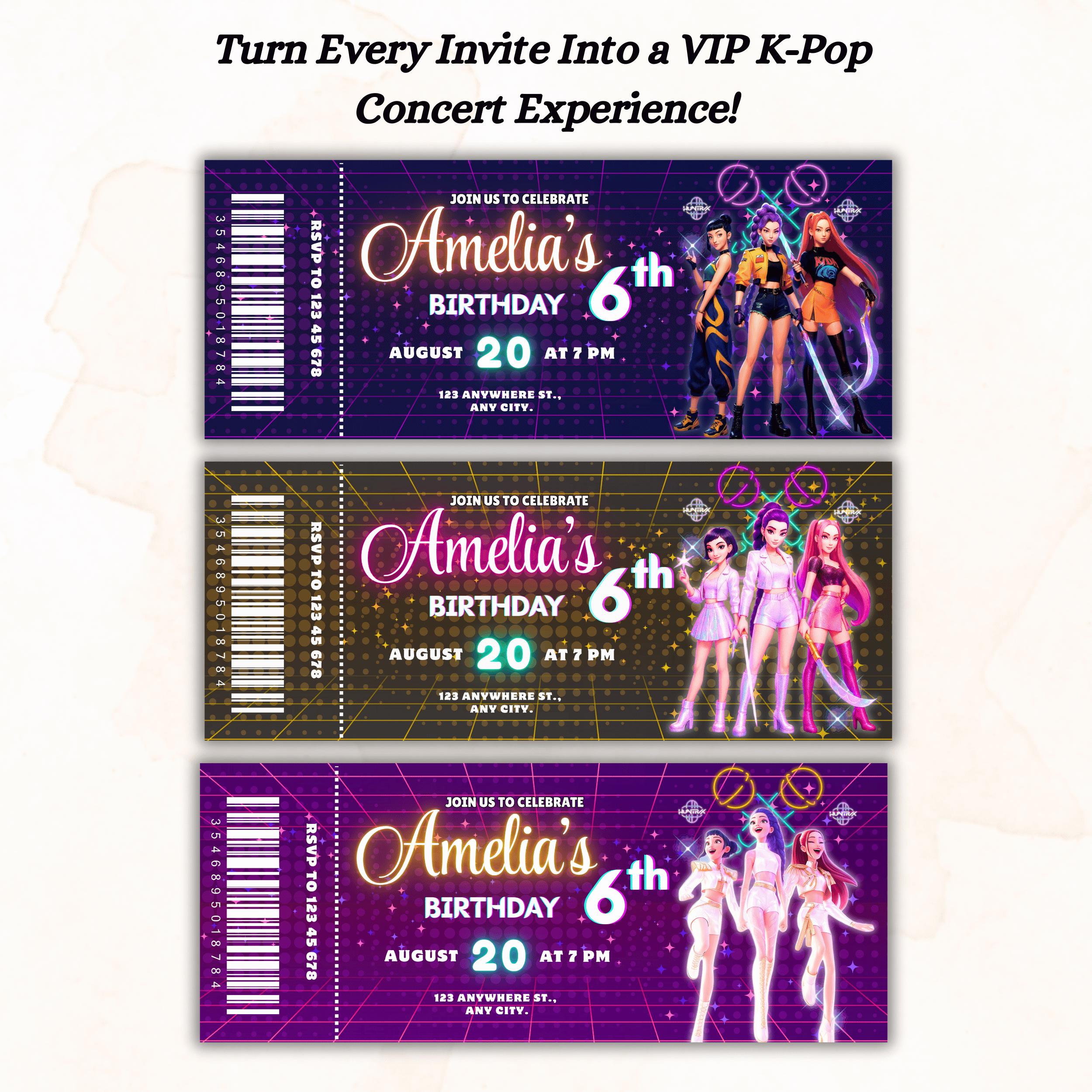 K-pop Concert Invitation, 3 Editable Concert Style Party Pass