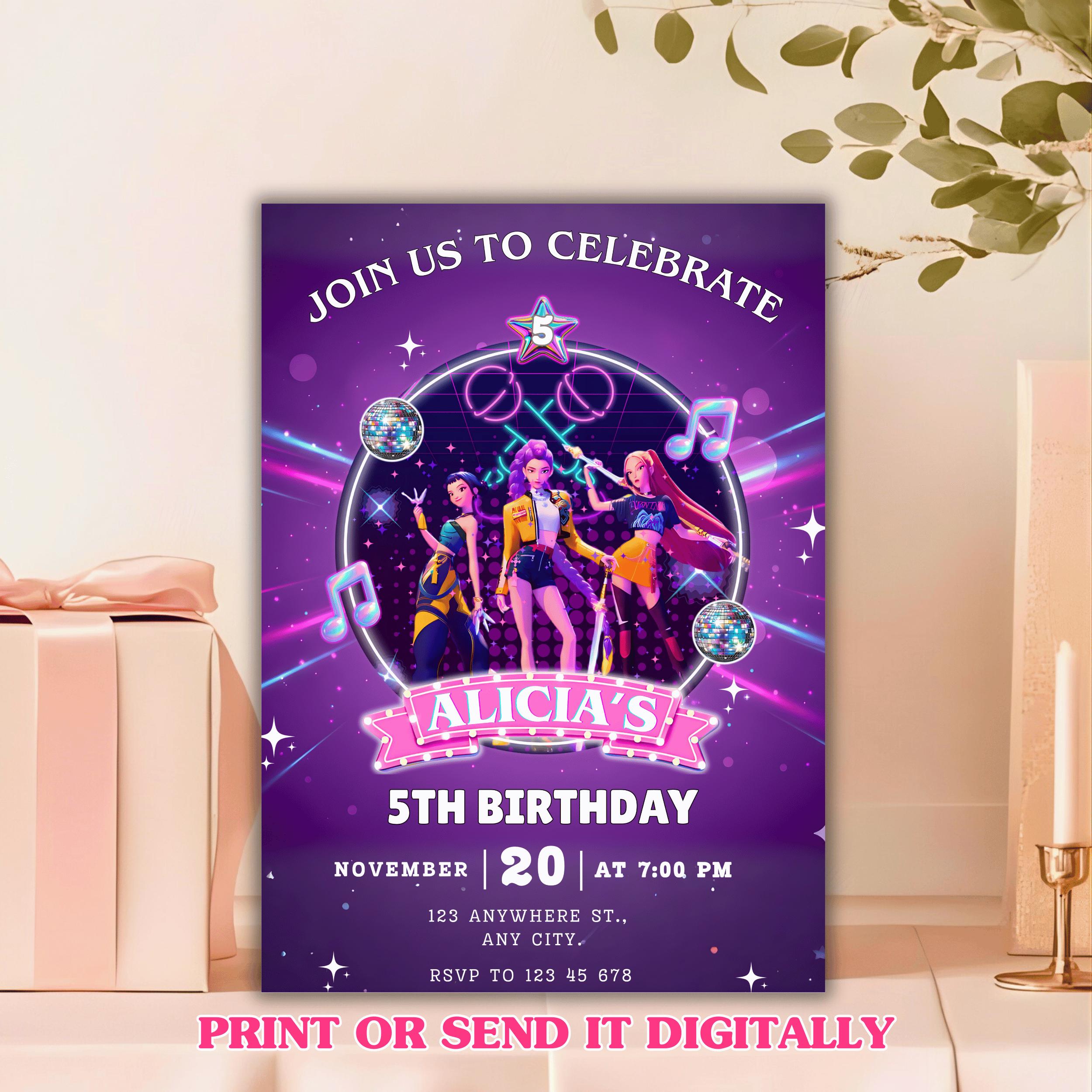 K-POP タレントカード Invitation Editable KPOP Themed Birthday Card, Pop Culture Theme Fantasy