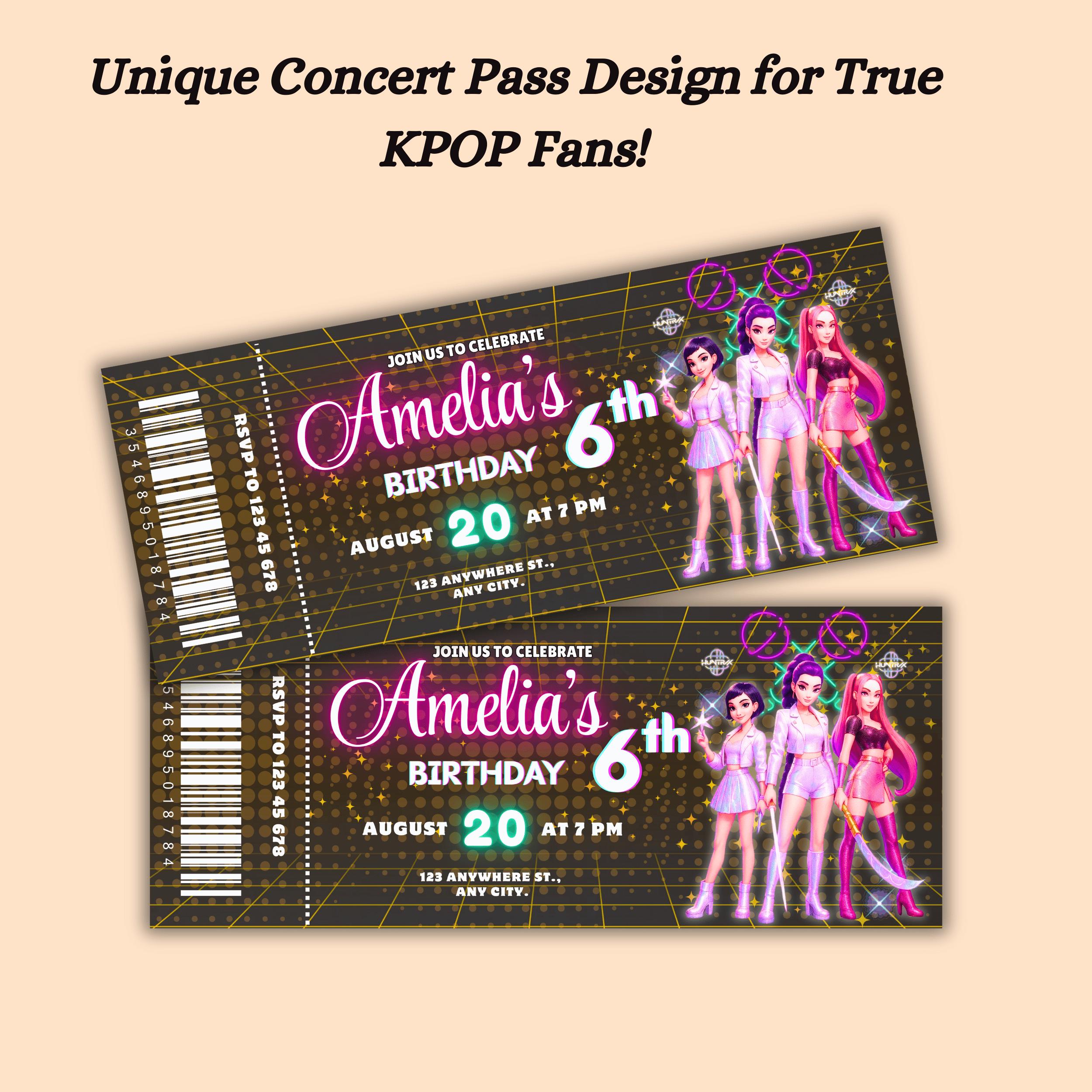 K-pop Concert Invitation, 3 Editable Concert Style Party Pass