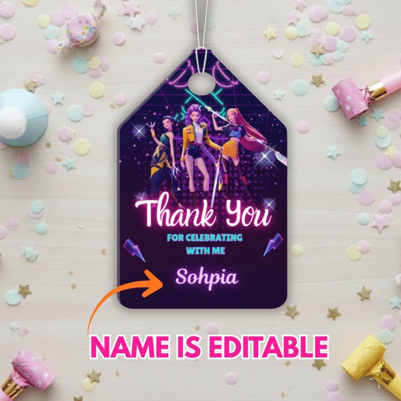 Kpop Demon Hunter Thank You Tags, Editable Party Favor, Kpop Gift Tag image 2