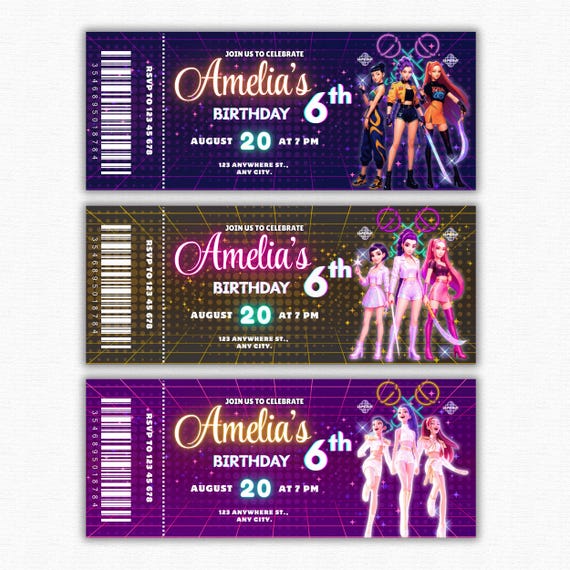 K-POP タレントカード Invitation K-pop Concert Invitation, 3 Editable Concert Style Party Pass