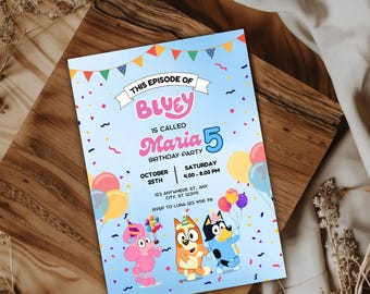 Editable Blue Dog Birthday Invitation, Custom Blue Dog Bingo Party Invite