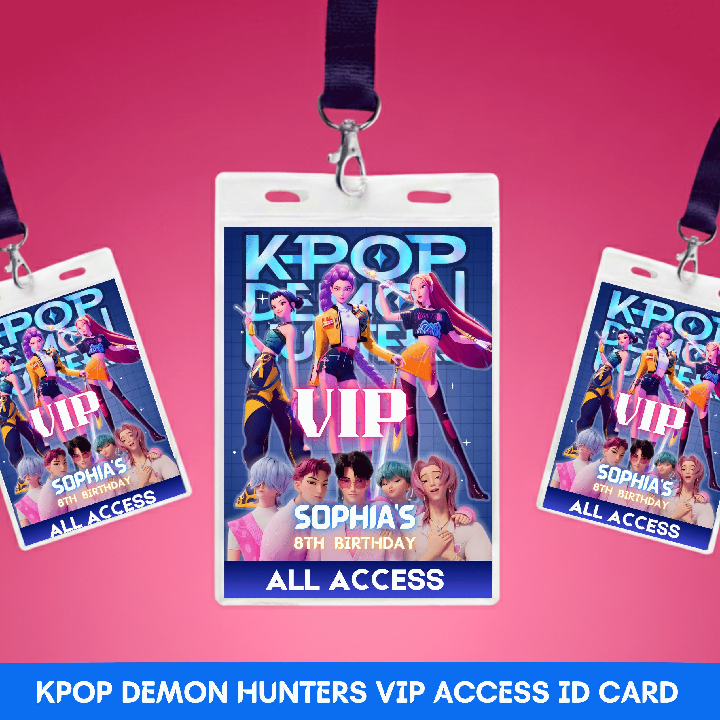 Kpop Demon Hunters VIP Pass, Editable Huntrix ID Badge, Birthday